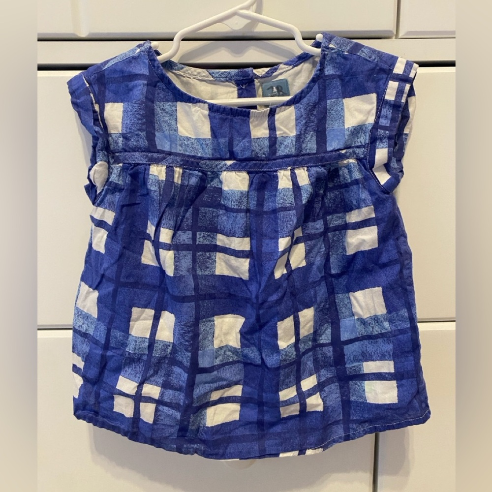GAP Blue & White Plaid Cap Sleeve Blouse / Size 3T / VGUC